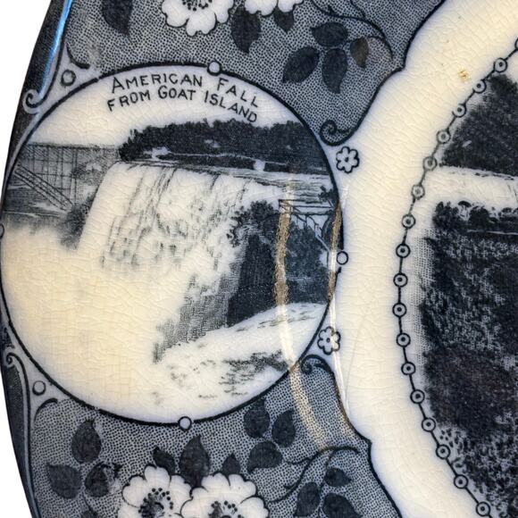 Niagara Falls souvenir plate vintage ceramic porcelain rolled rim flow blue FLAW - Picture 6 of 13